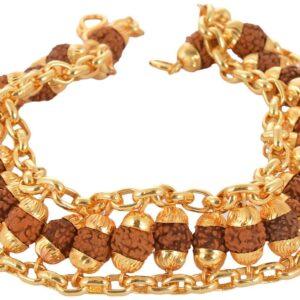 Handicraft Kottage Brass Rudraksha Gold Plated Chain Bracelet For Men